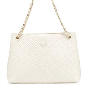 Tory Burch Logo Quilted Leather Chain-Strap Slouchy Shoulder Tote Handbag NWT